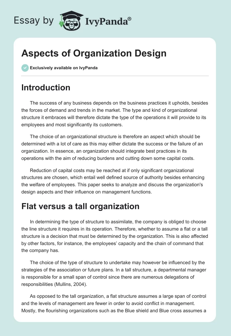 Aspects of Organization Design. Page 1