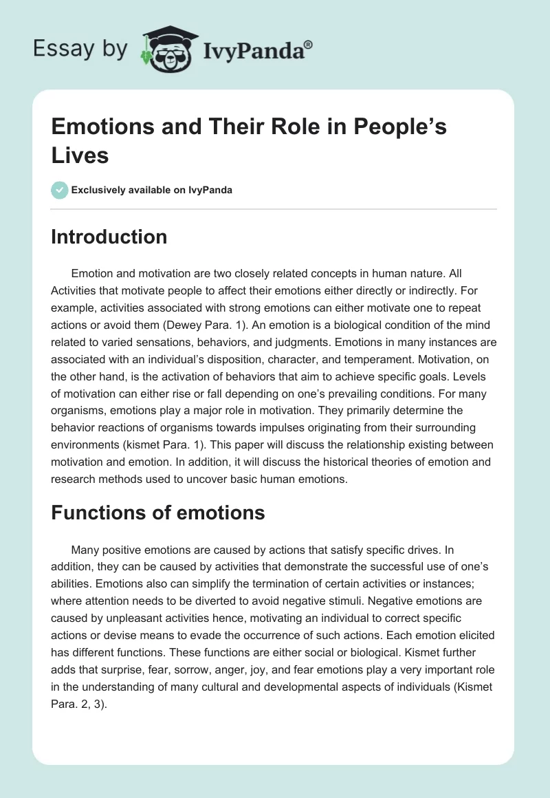 Emotions and Their Role in People’s Lives. Page 1