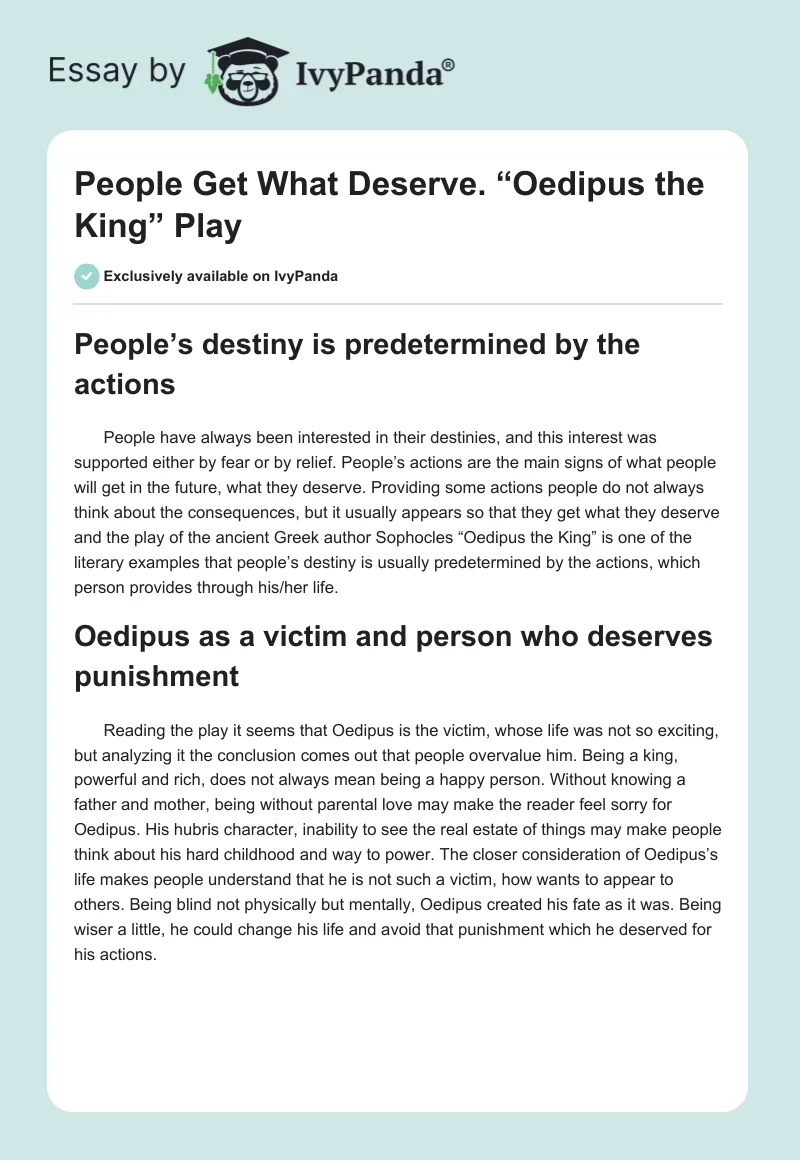 People Get What Deserve. “Oedipus the King” Play. Page 1