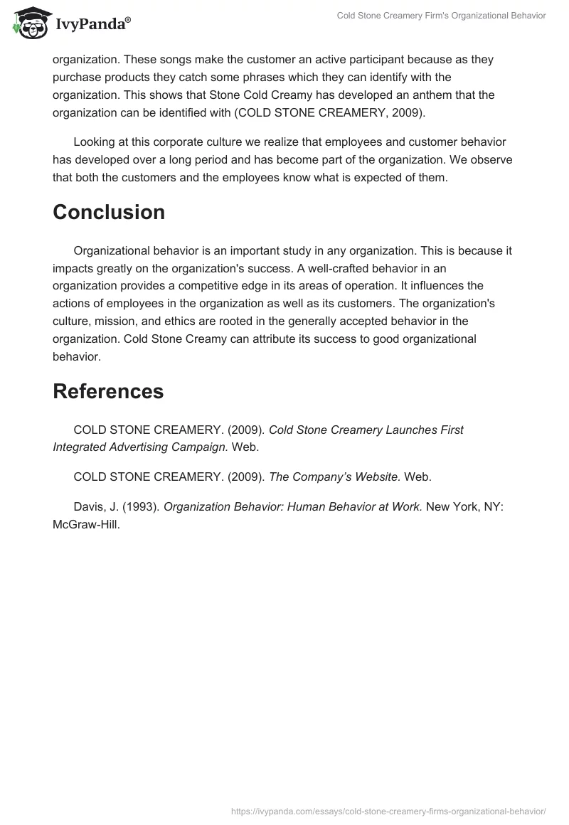 Cold Stone Creamery Firm's Organizational Behavior. Page 4