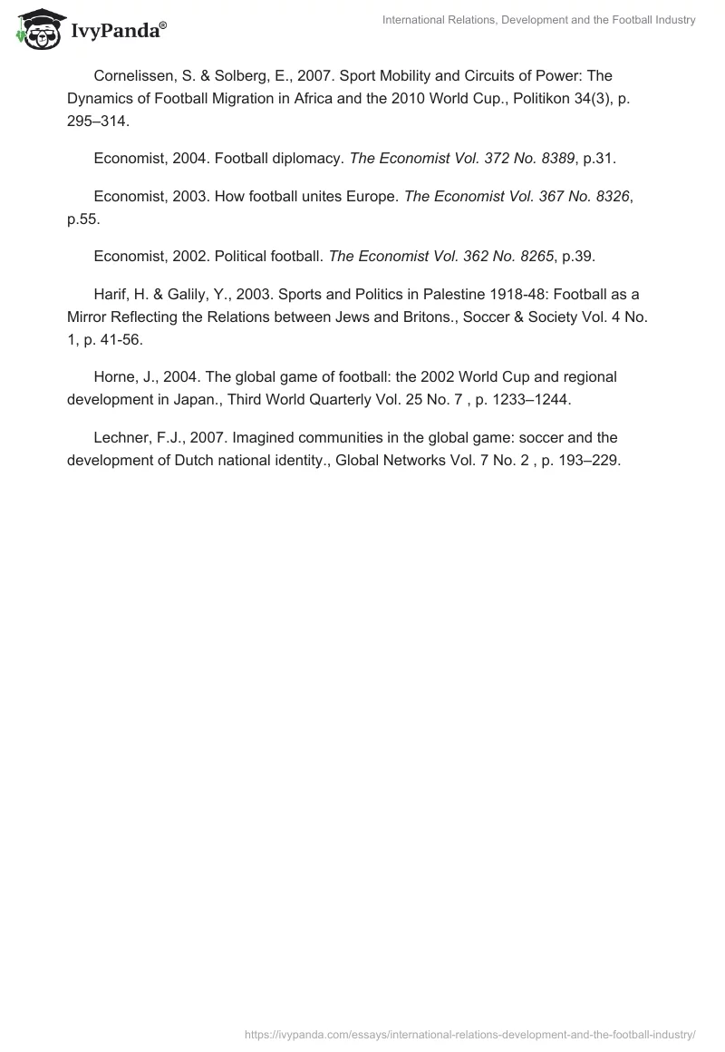 International Relations, Development and the Football Industry. Page 5