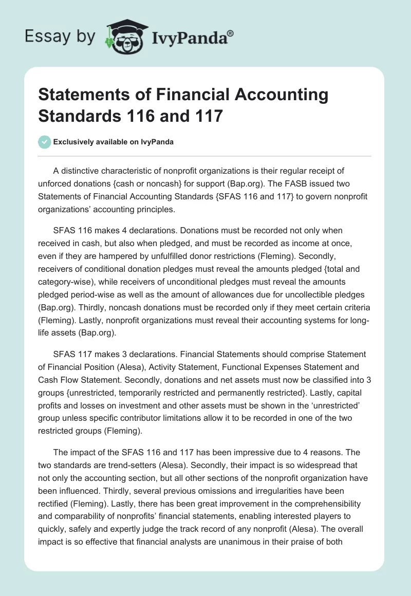 Statements of Financial Accounting Standards 116 and 117. Page 1
