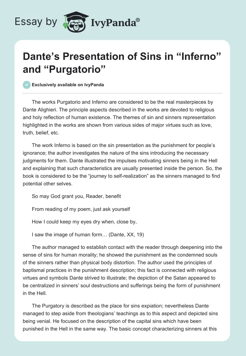 Dante’s Presentation of Sins in “Inferno” and “Purgatorio”. Page 1