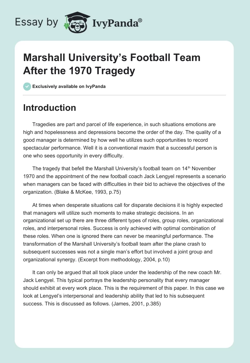 Marshall University’s Football Team After the 1970 Tragedy. Page 1