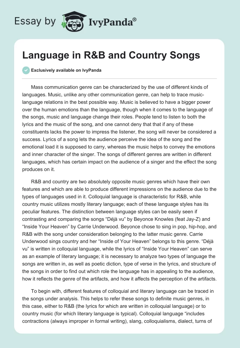 Language in R&B and Country Songs. Page 1