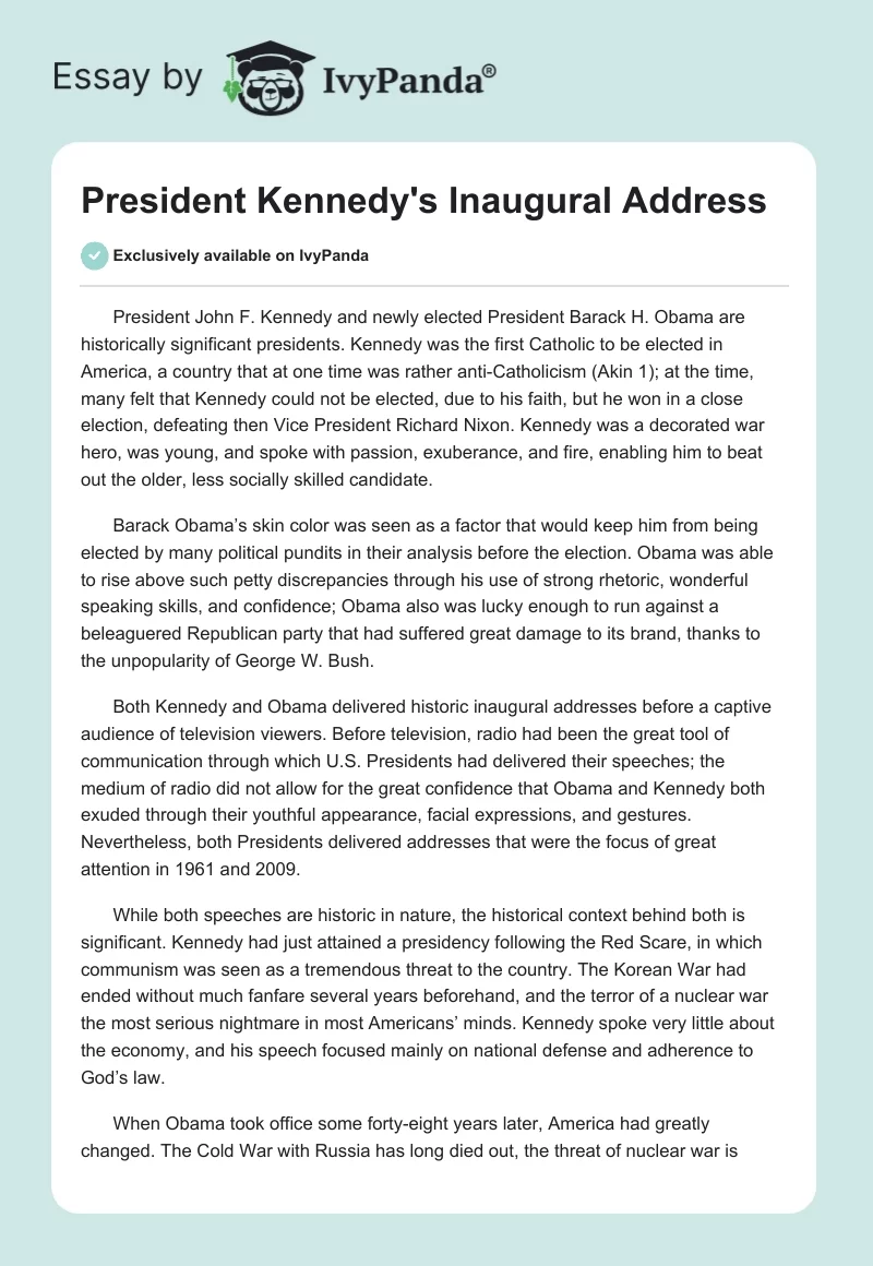 President Kennedy's Inaugural Address. Page 1