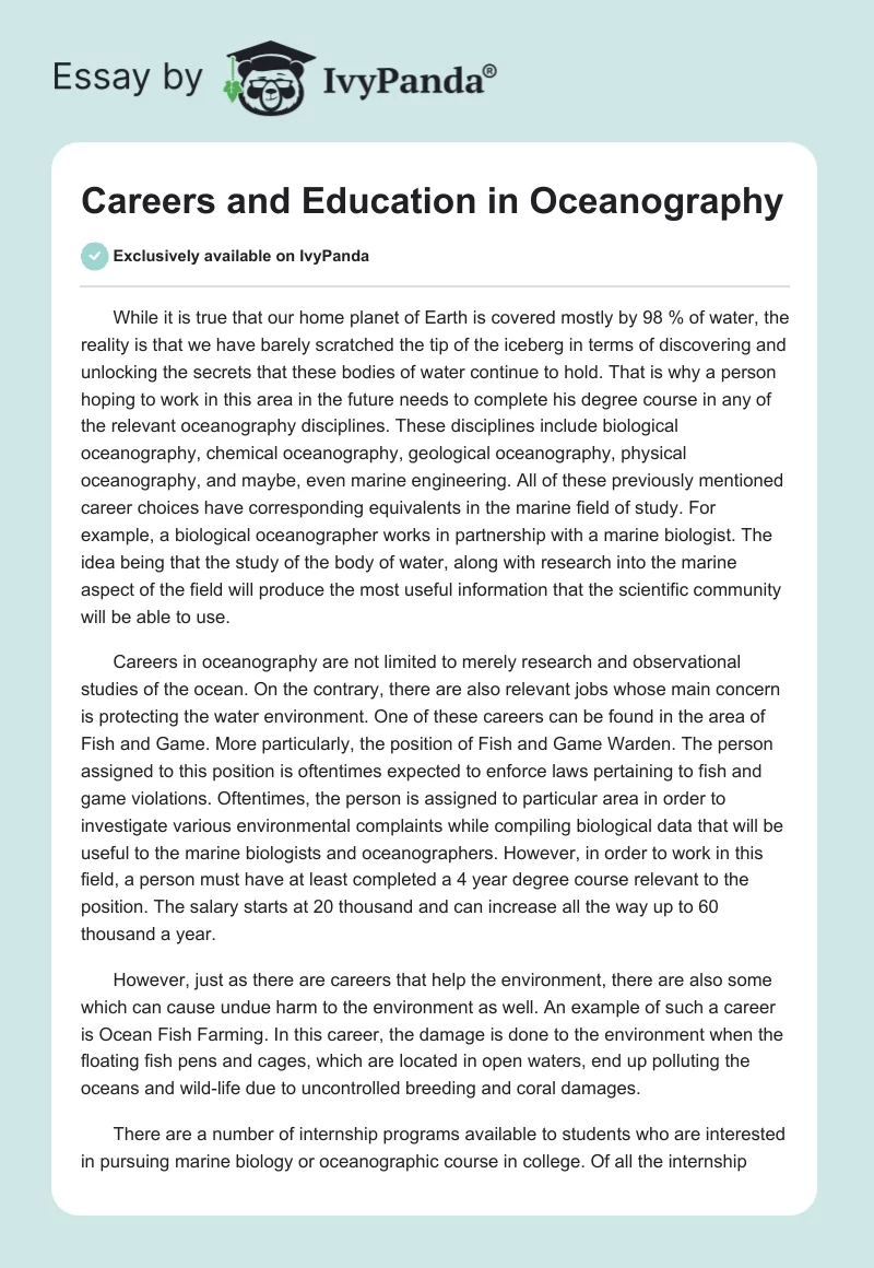 Careers and Education in Oceanography. Page 1