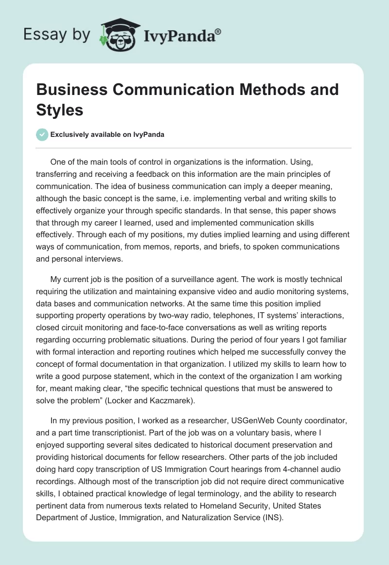 Business Communication Methods and Styles. Page 1