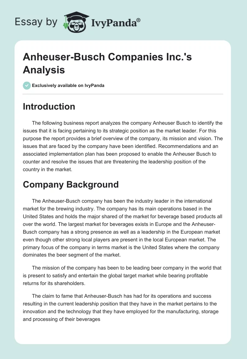 Anheuser-Busch Companies Inc.'s Analysis. Page 1