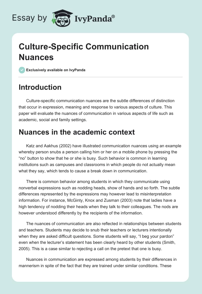 Culture-Specific Communication Nuances. Page 1