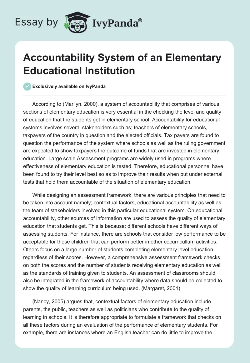 Accountability System of an Elementary Educational Institution. Page 1