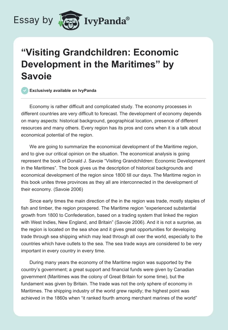 “Visiting Grandchildren: Economic Development in the Maritimes” by Savoie. Page 1