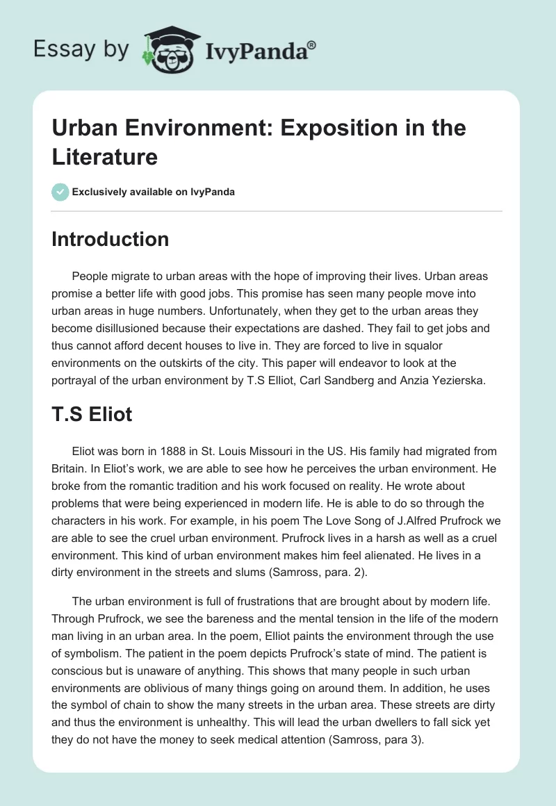 Urban Environment: Exposition in the Literature. Page 1