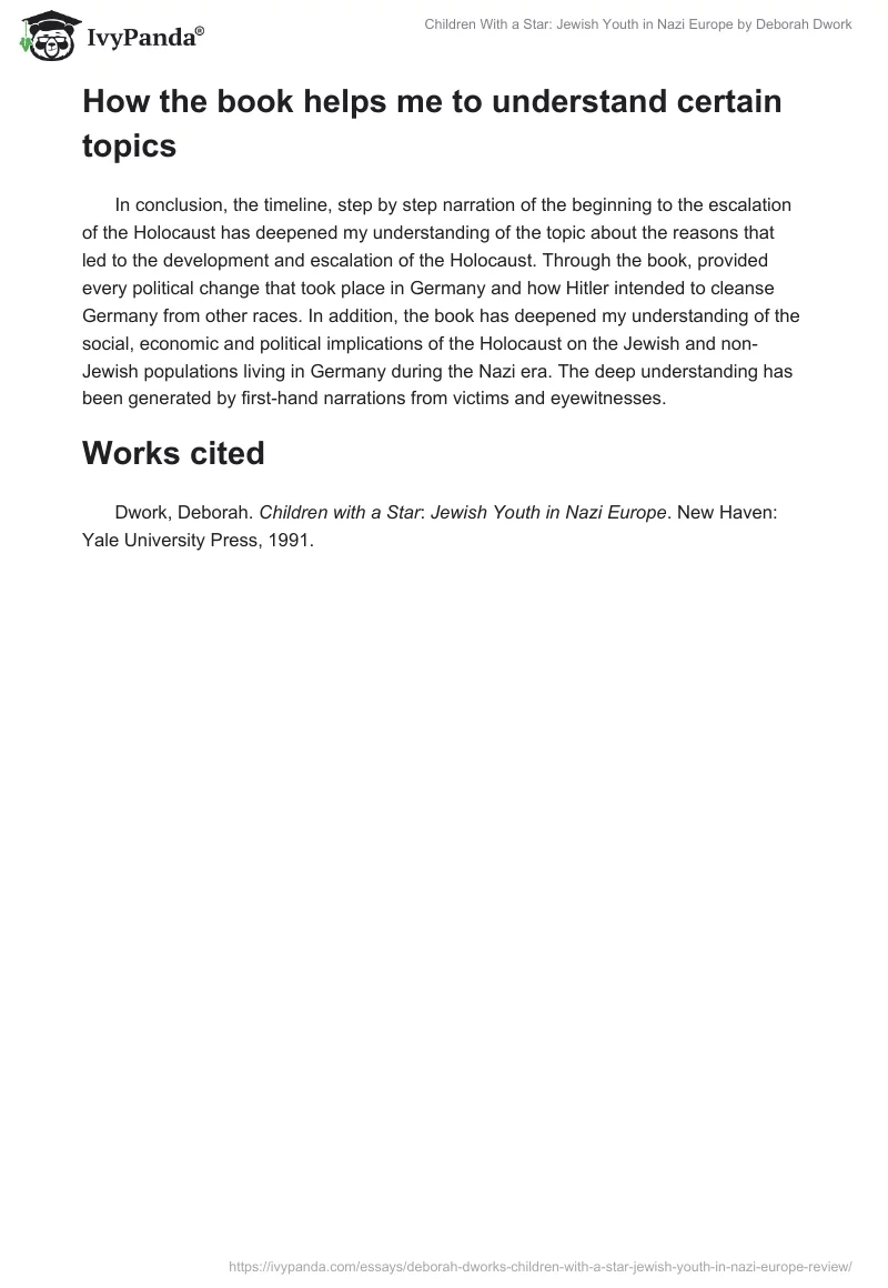 "Children With a Star: Jewish Youth in Nazi Europe" by Deborah Dwork. Page 4