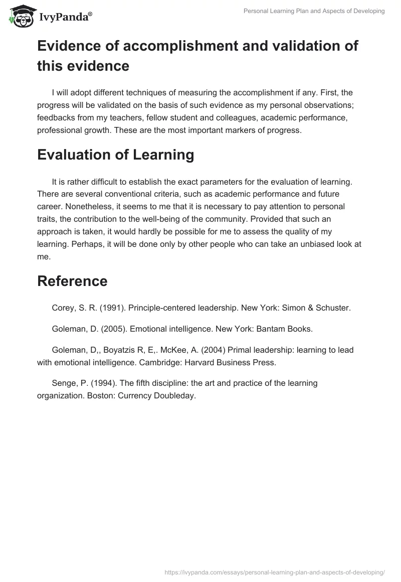 Personal Learning Plan and Aspects of Developing. Page 3