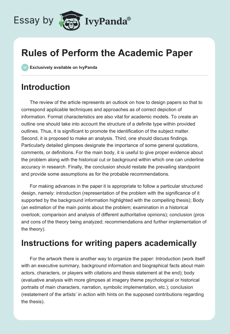 Rules of Perform the Academic Paper. Page 1