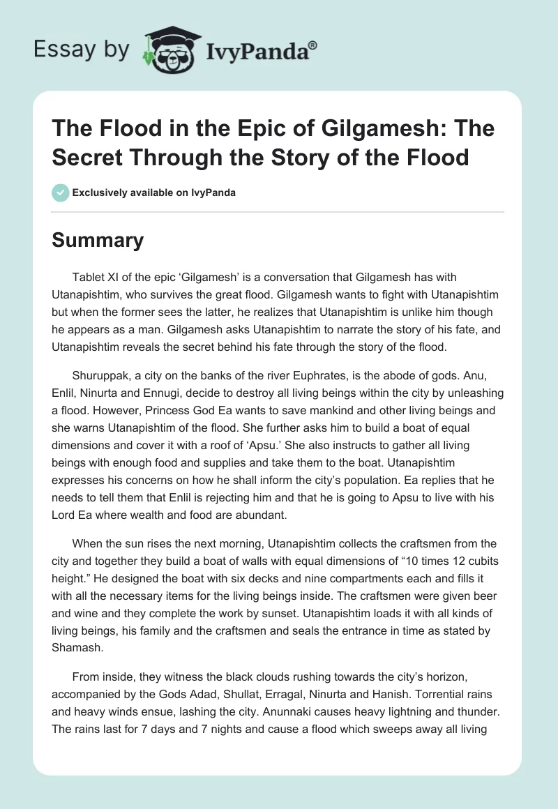 The Flood in The Epic of Gilgamesh: The Secret Through the Story of the Flood. Page 1
