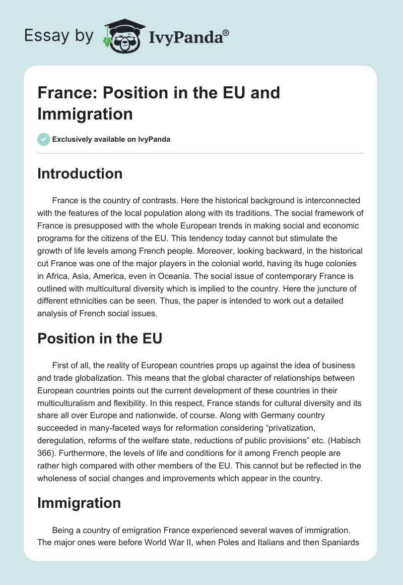 France: Position in the EU and Immigration. Page 1