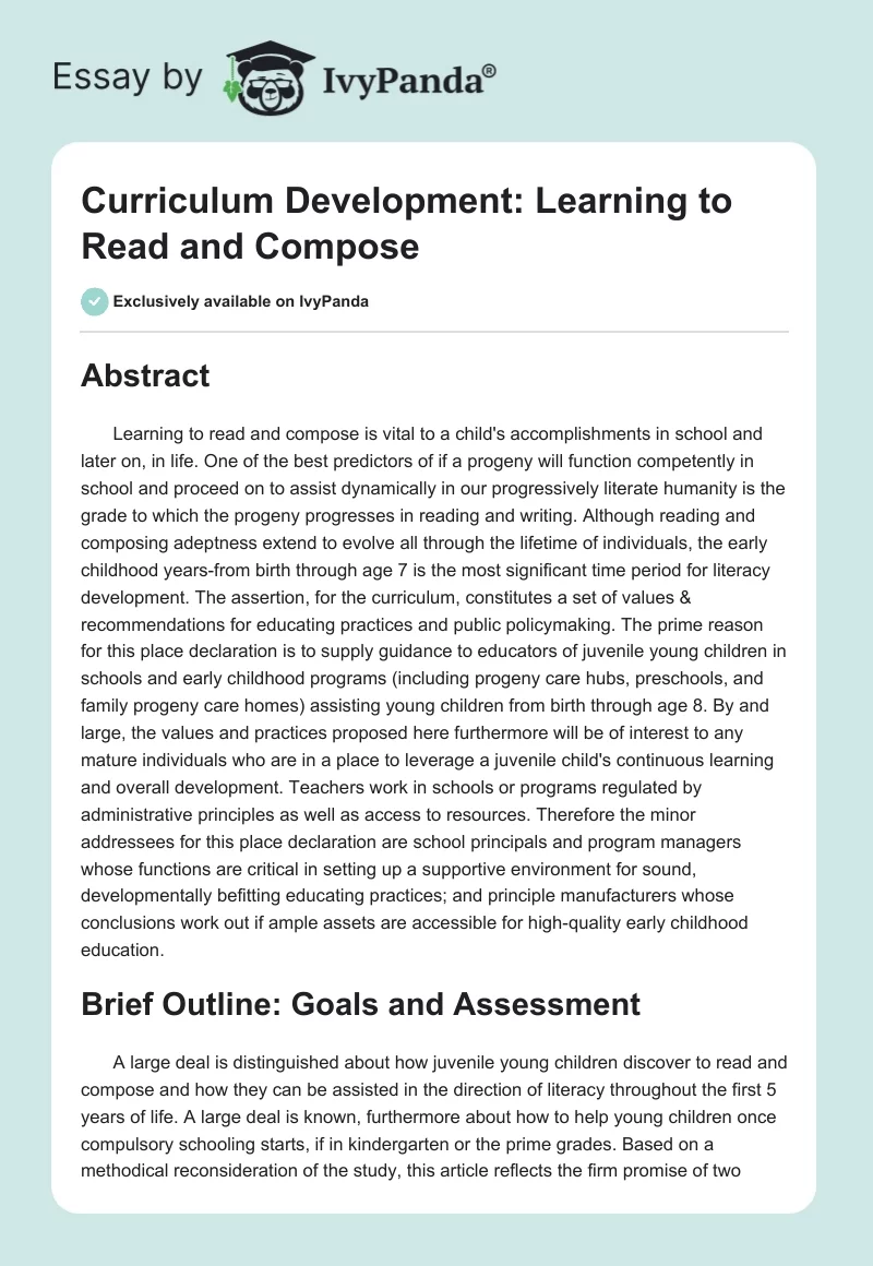 Curriculum Development: Learning to Read and Compose. Page 1