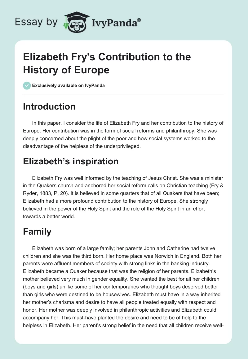 Elizabeth Fry's Contribution to the History of Europe. Page 1