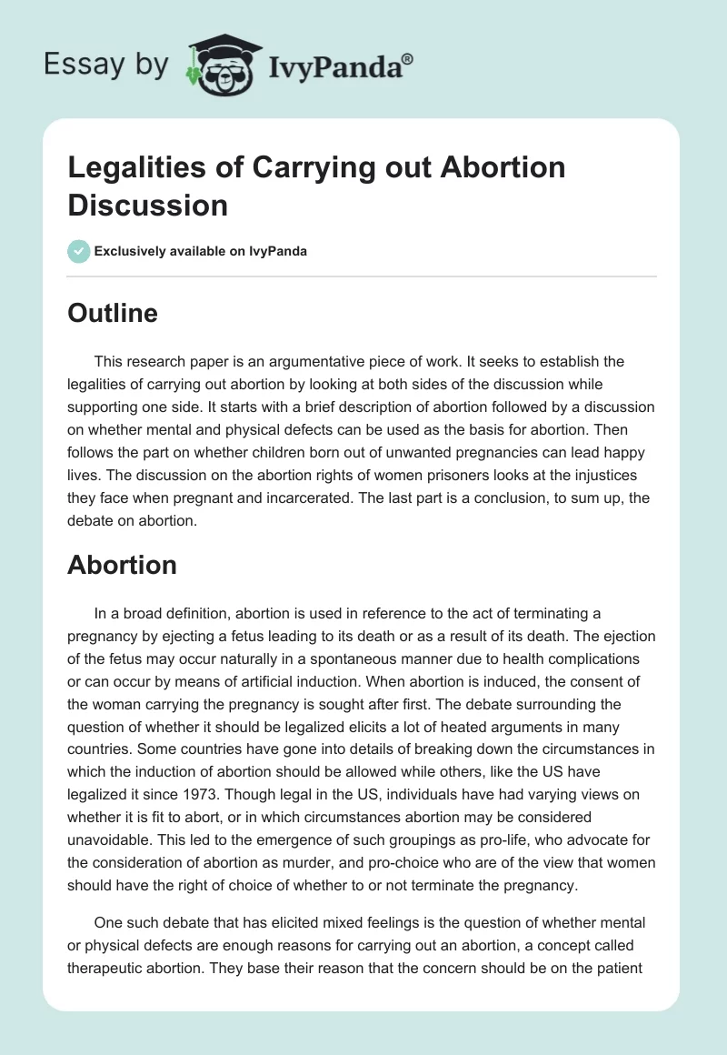 Legalities of Carrying Out Abortion Discussion. Page 1