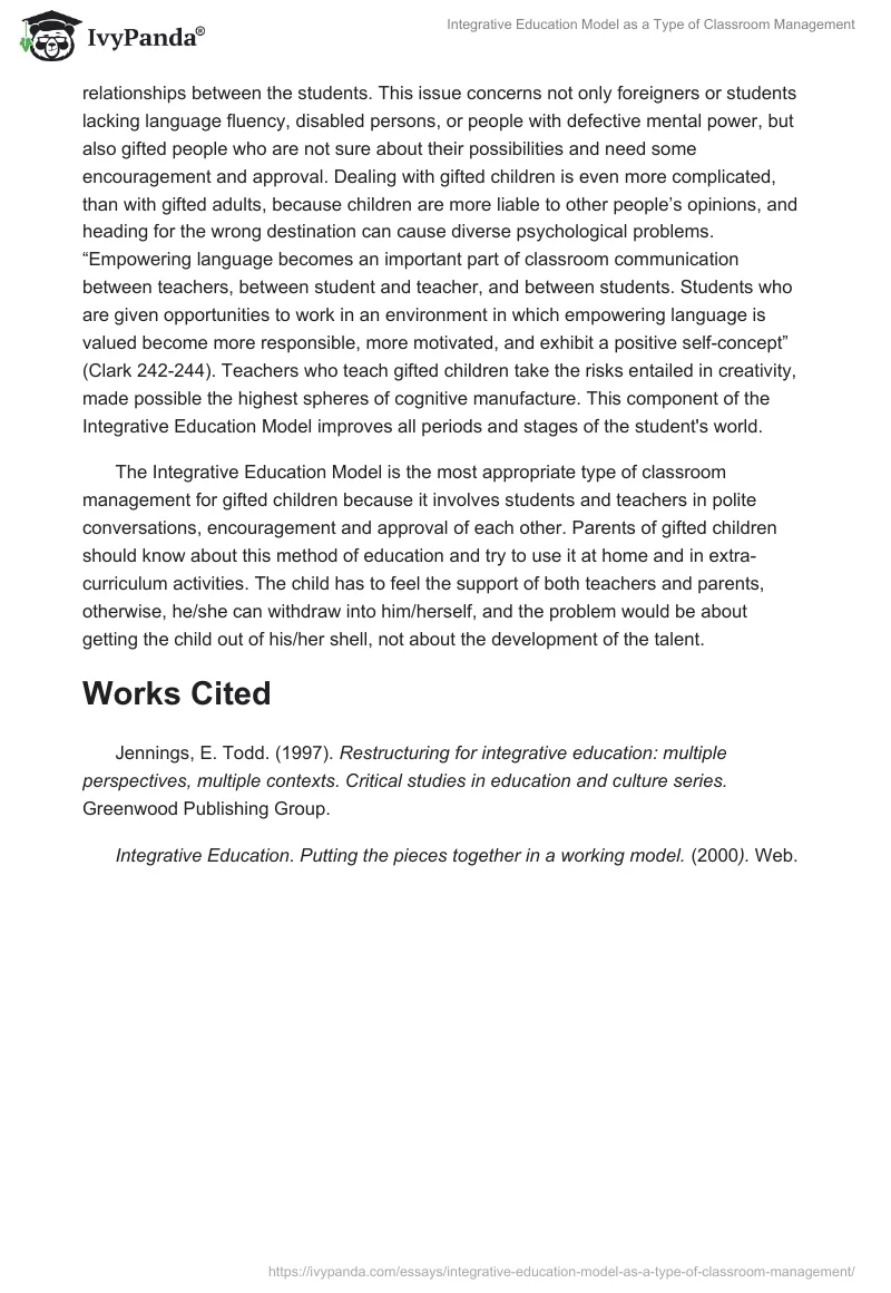 Integrative Education Model as a Type of Classroom Management. Page 2