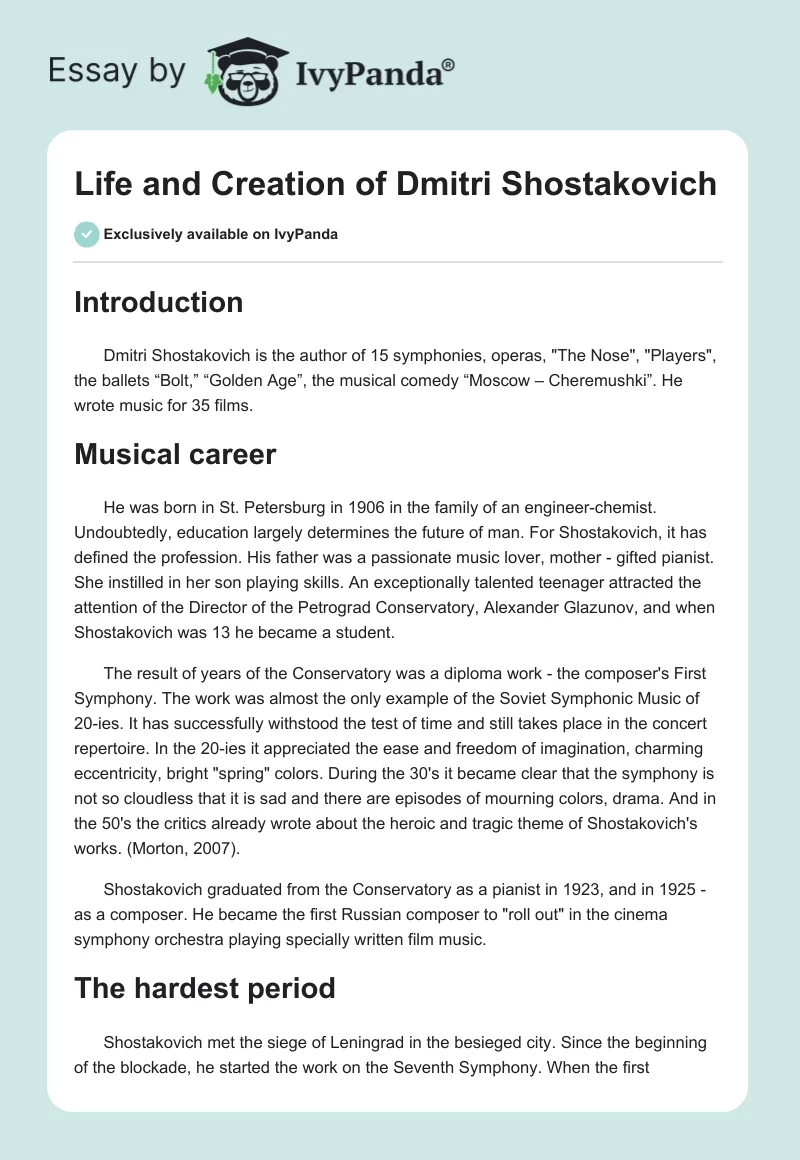 Life and Creation of Dmitri Shostakovich. Page 1