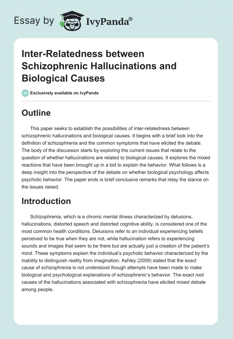 Inter-Relatedness between Schizophrenic Hallucinations and Biological Causes. Page 1