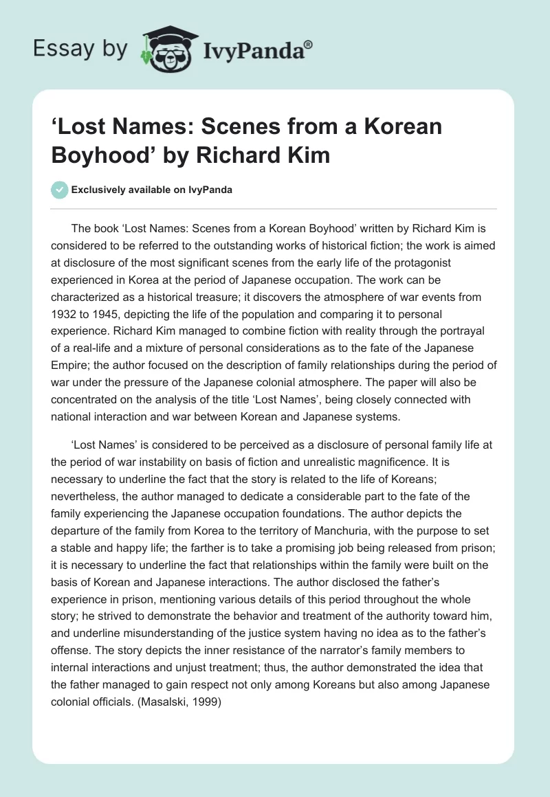 ‘Lost Names: Scenes from a Korean Boyhood’ by Richard Kim. Page 1