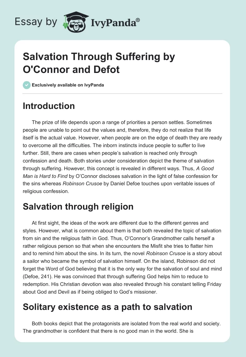 Salvation Through Suffering by O'Connor and Defot. Page 1
