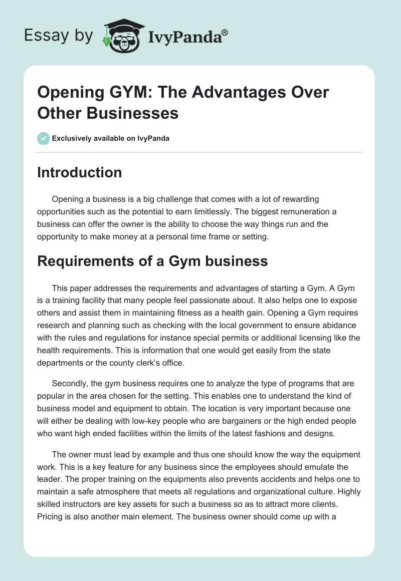 Opening GYM: The Advantages Over Other Businesses. Page 1