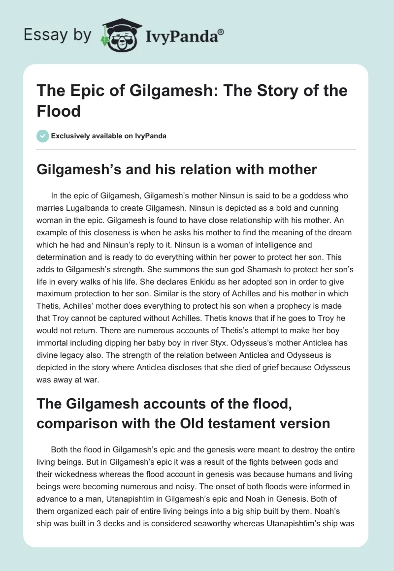 The Epic of Gilgamesh: The Story of the Flood. Page 1