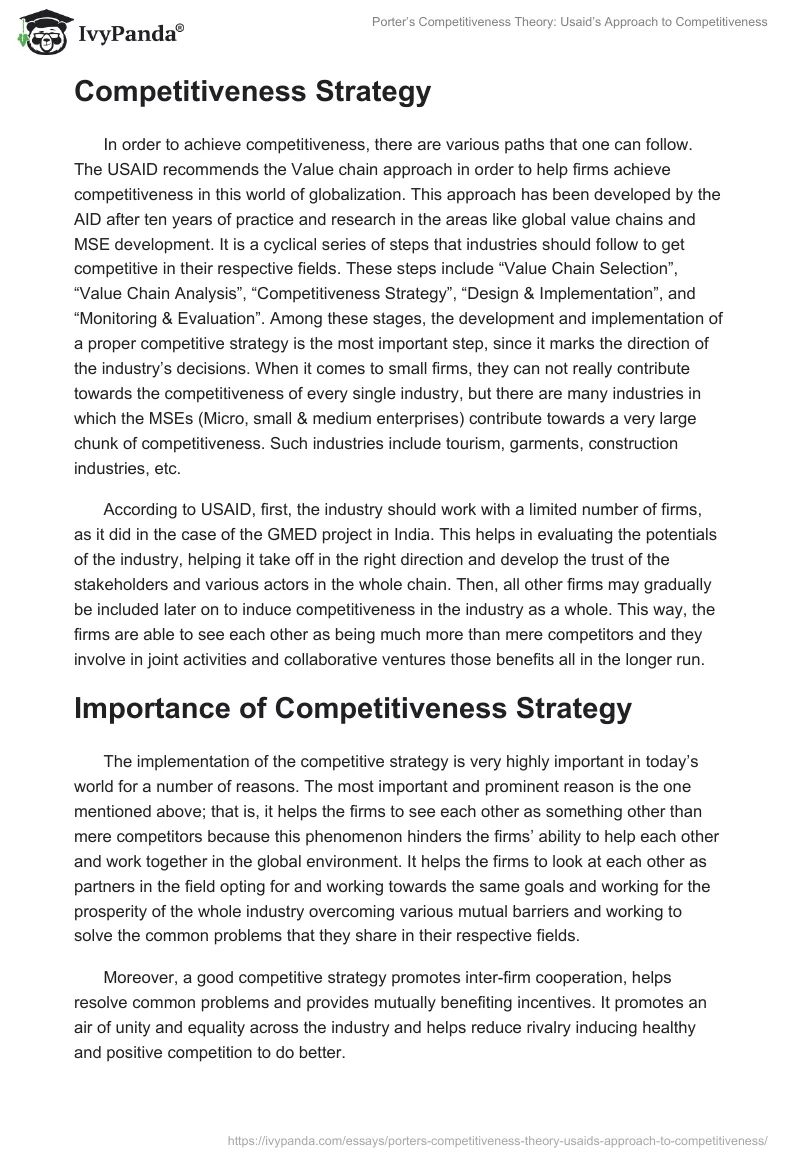 Porter’s Competitiveness Theory: Usaid’s Approach to Competitiveness. Page 2