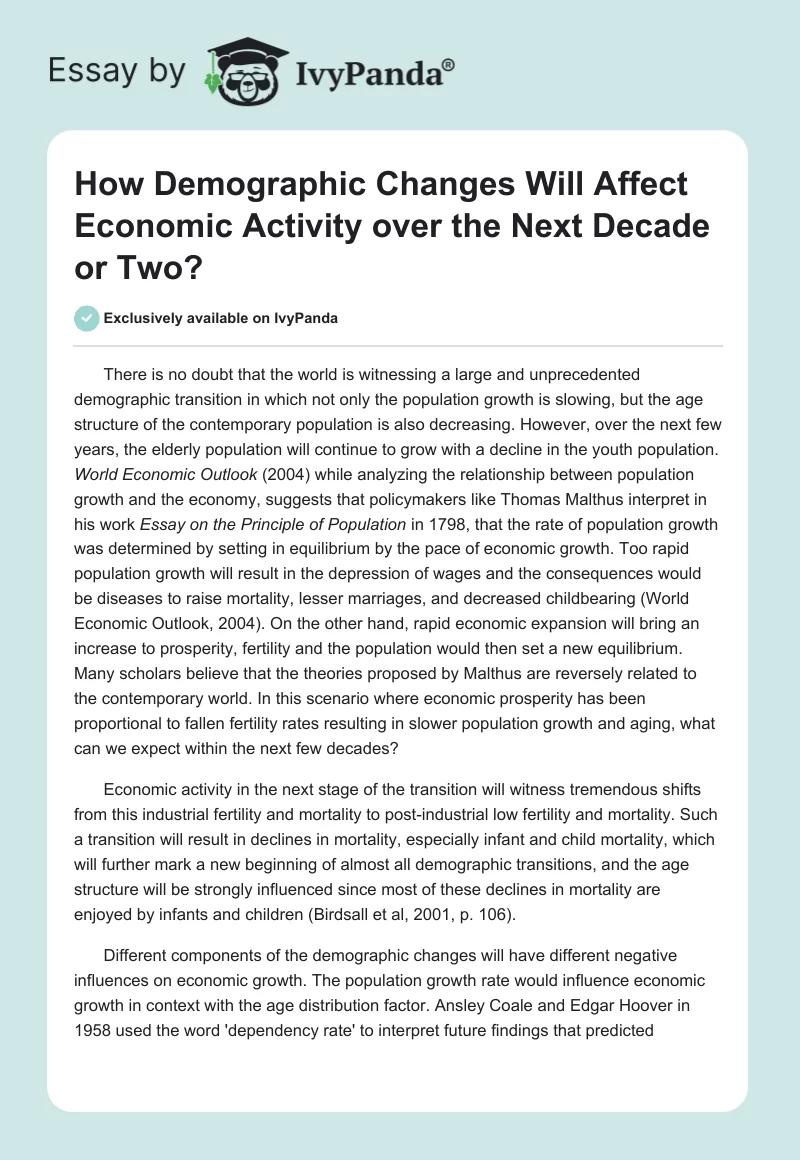 How Demographic Changes Will Affect Economic Activity over the Next Decade or Two?. Page 1