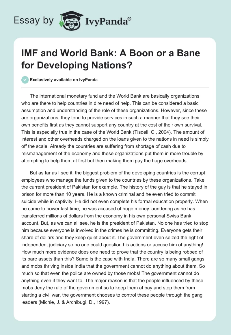 IMF and World Bank: A Boon or a Bane for Developing Nations?. Page 1