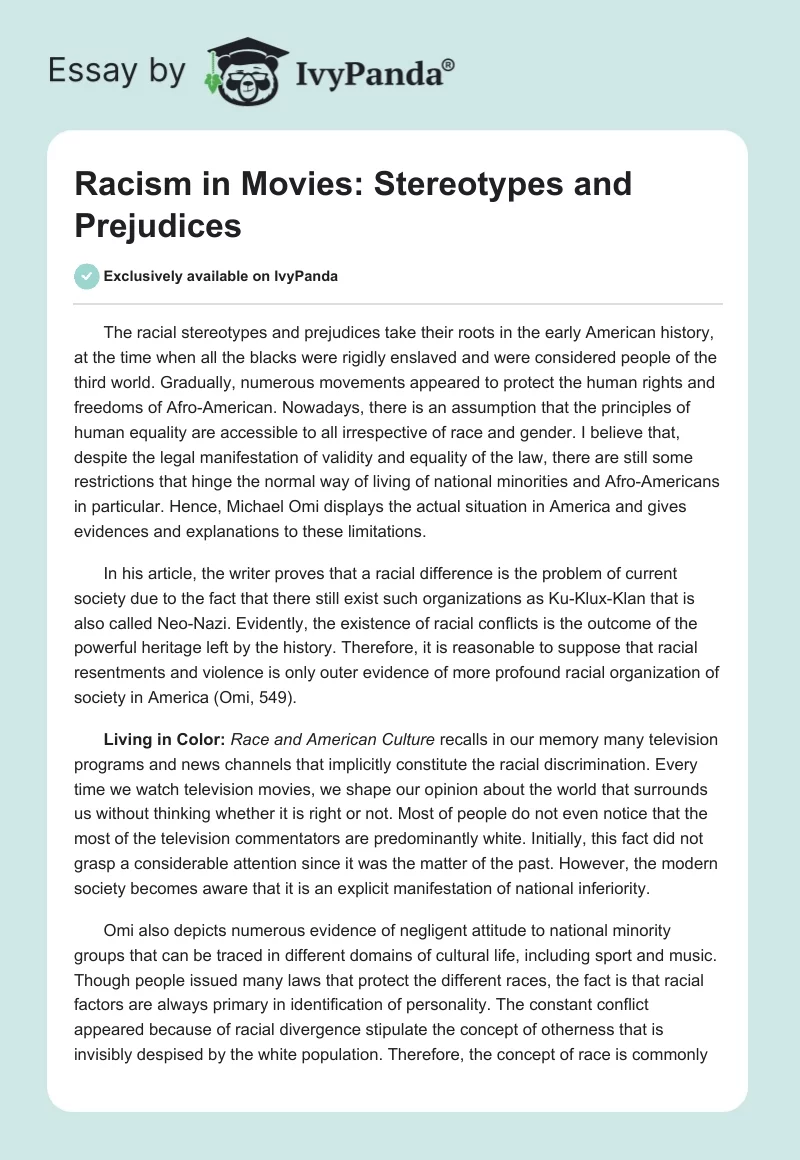 Racism in Movies: Stereotypes and Prejudices. Page 1