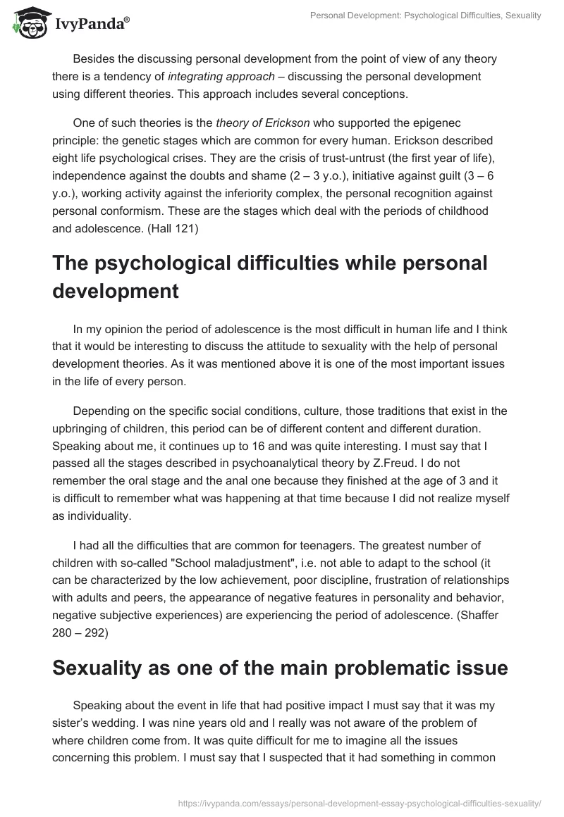 Personal Development: Psychological Difficulties, Sexuality. Page 2