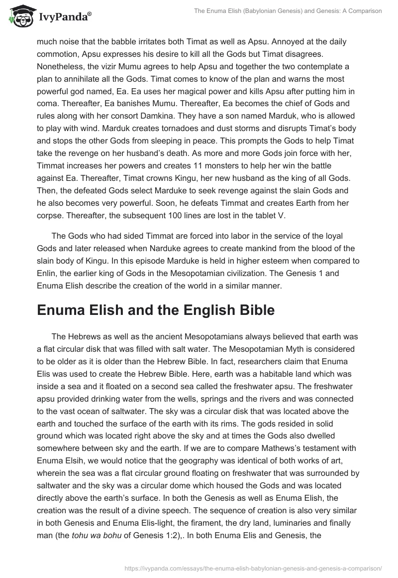 The Enuma Elish (Babylonian Genesis) and Genesis: A Comparison. Page 2