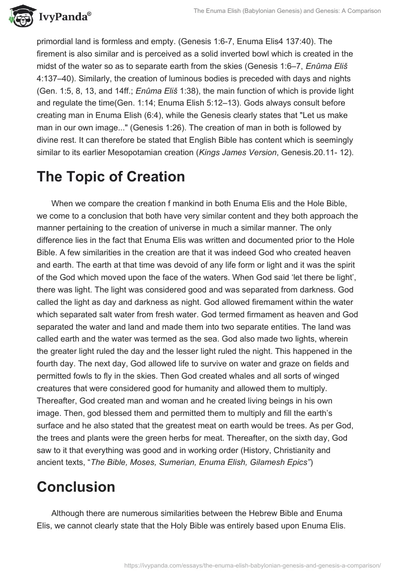 The Enuma Elish (Babylonian Genesis) and Genesis: A Comparison. Page 3