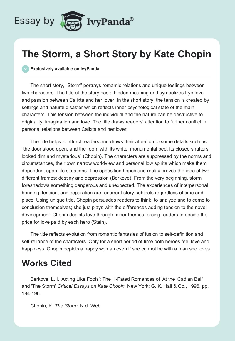 "The Storm," a Short Story by Kate Chopin. Page 1