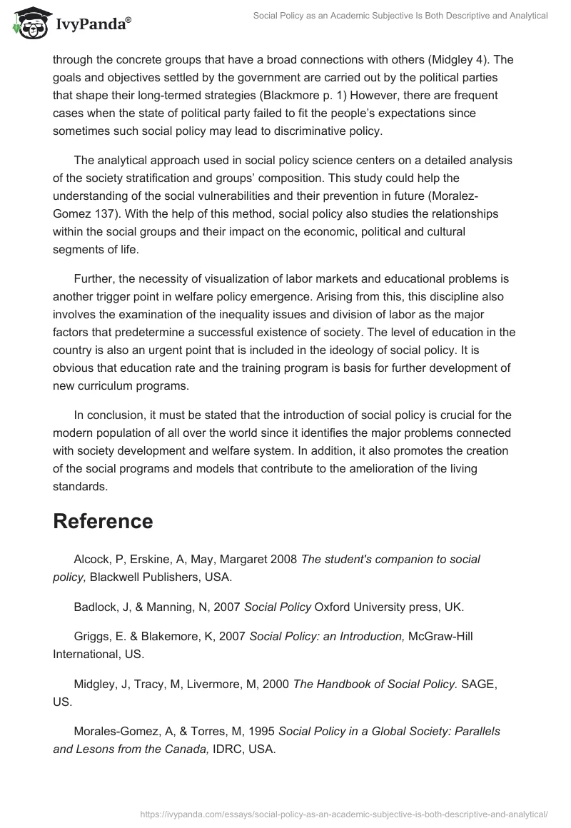 Social Policy as an Academic Subjective Is Both Descriptive and Analytical. Page 3