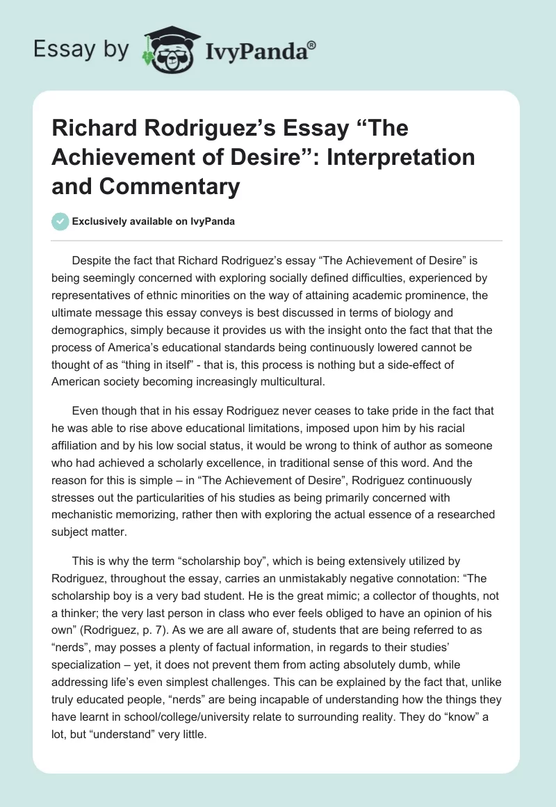 Richard Rodriguez’s Essay “The Achievement of Desire”: Interpretation and Commentary. Page 1