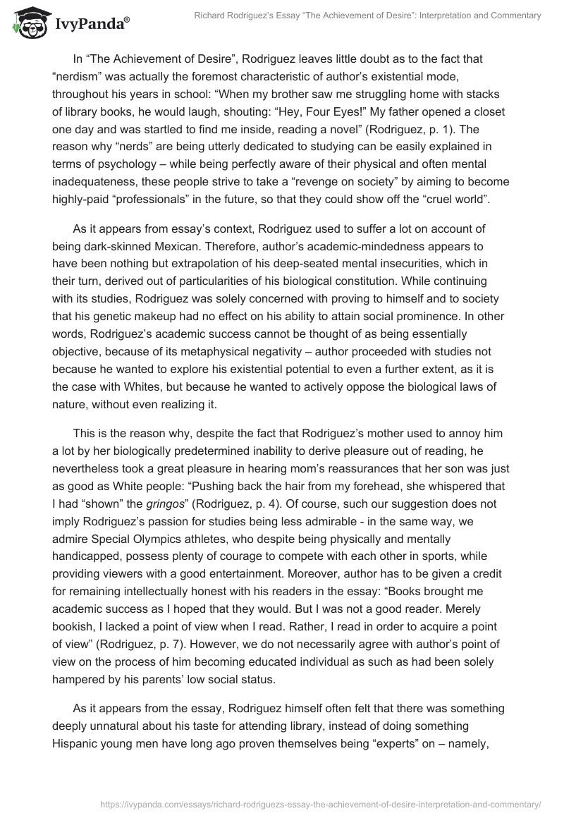 Richard Rodriguez’s Essay “The Achievement of Desire”: Interpretation and Commentary. Page 2
