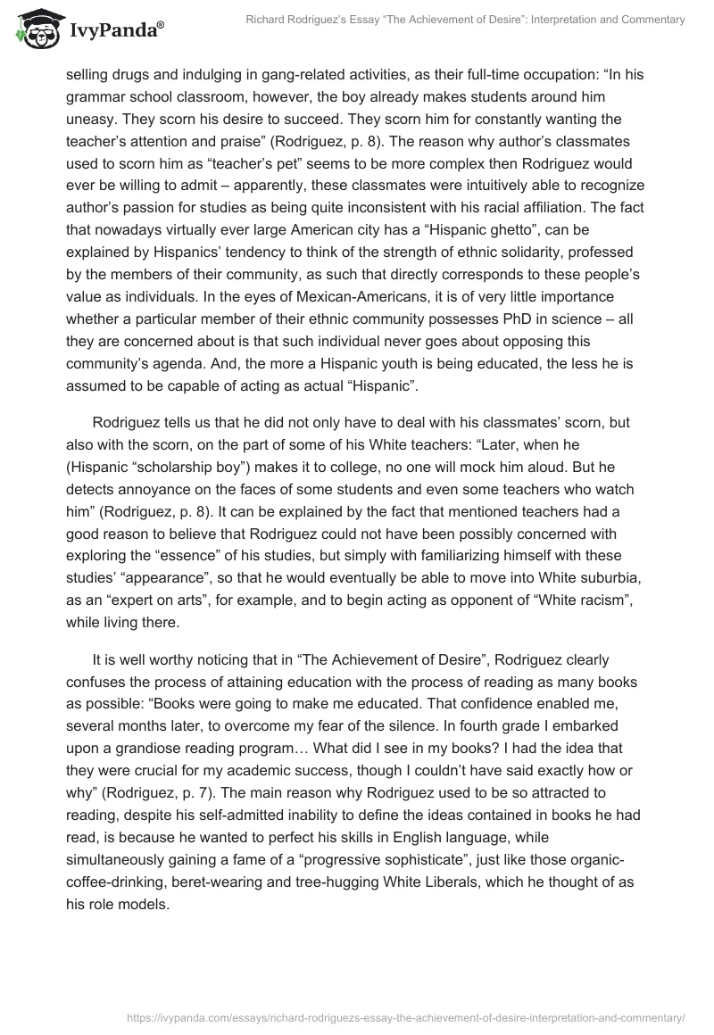 Richard Rodriguez’s Essay “The Achievement of Desire”: Interpretation and Commentary. Page 3
