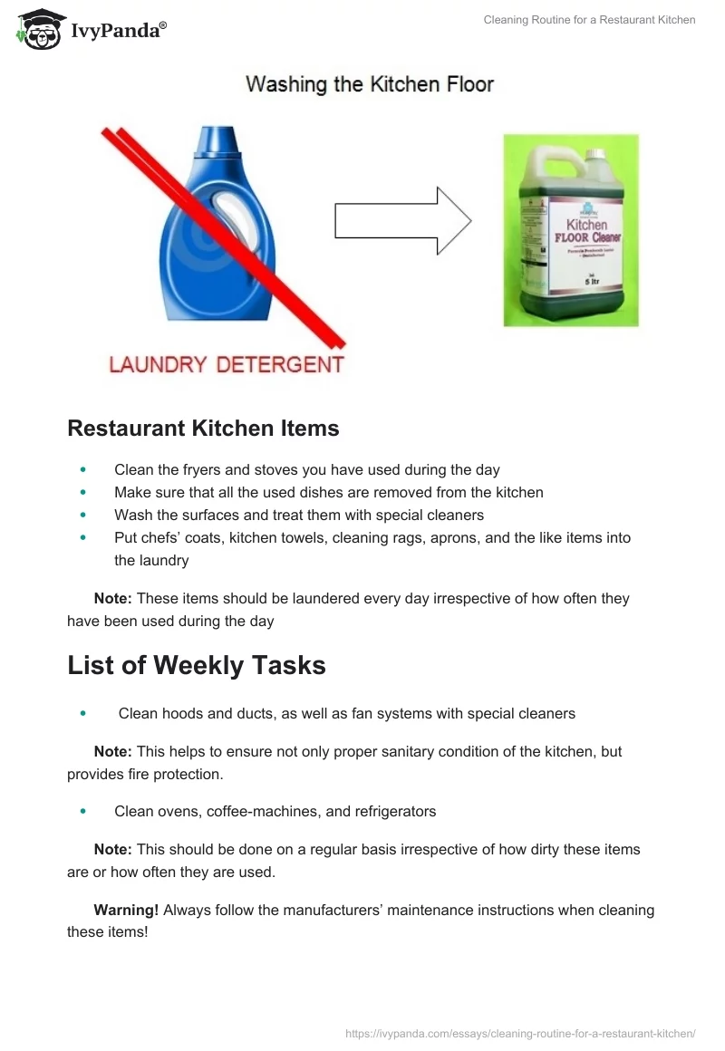 Cleaning Routine for a Restaurant Kitchen. Page 2