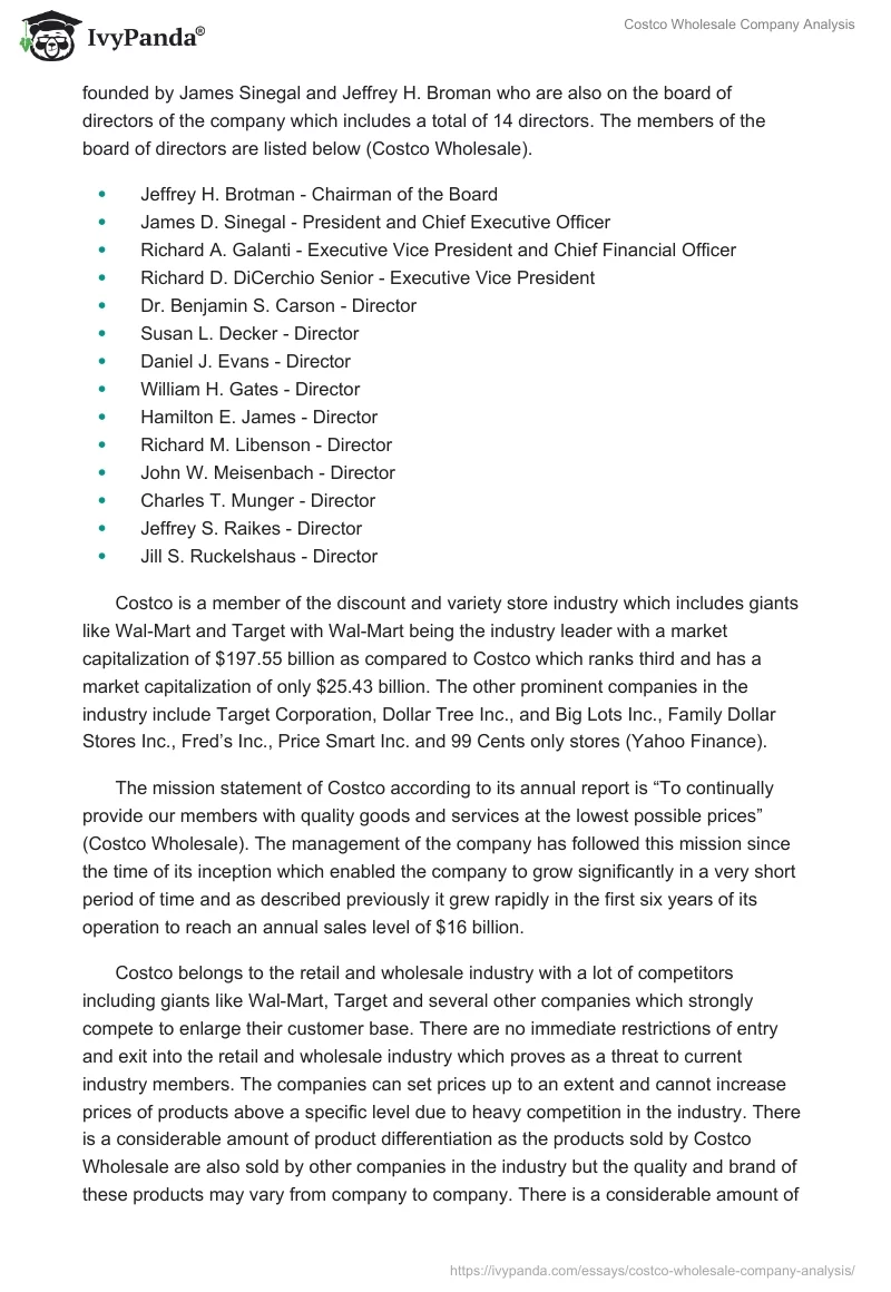 Costco Wholesale Company Analysis. Page 2