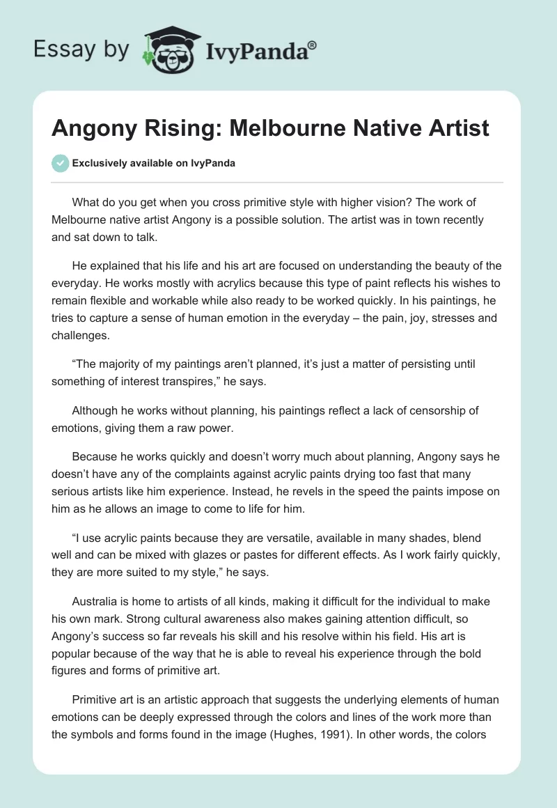 Angony Rising: Melbourne Native Artist. Page 1