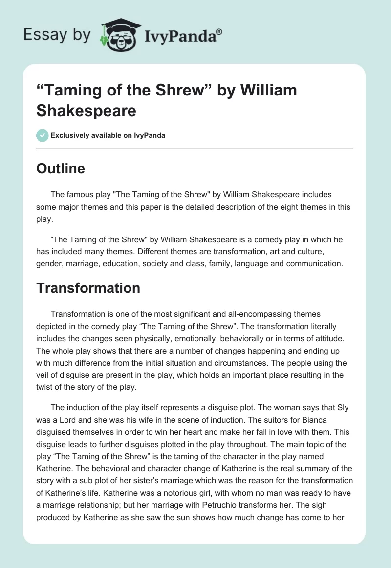 “Taming of the Shrew” by William Shakespeare. Page 1