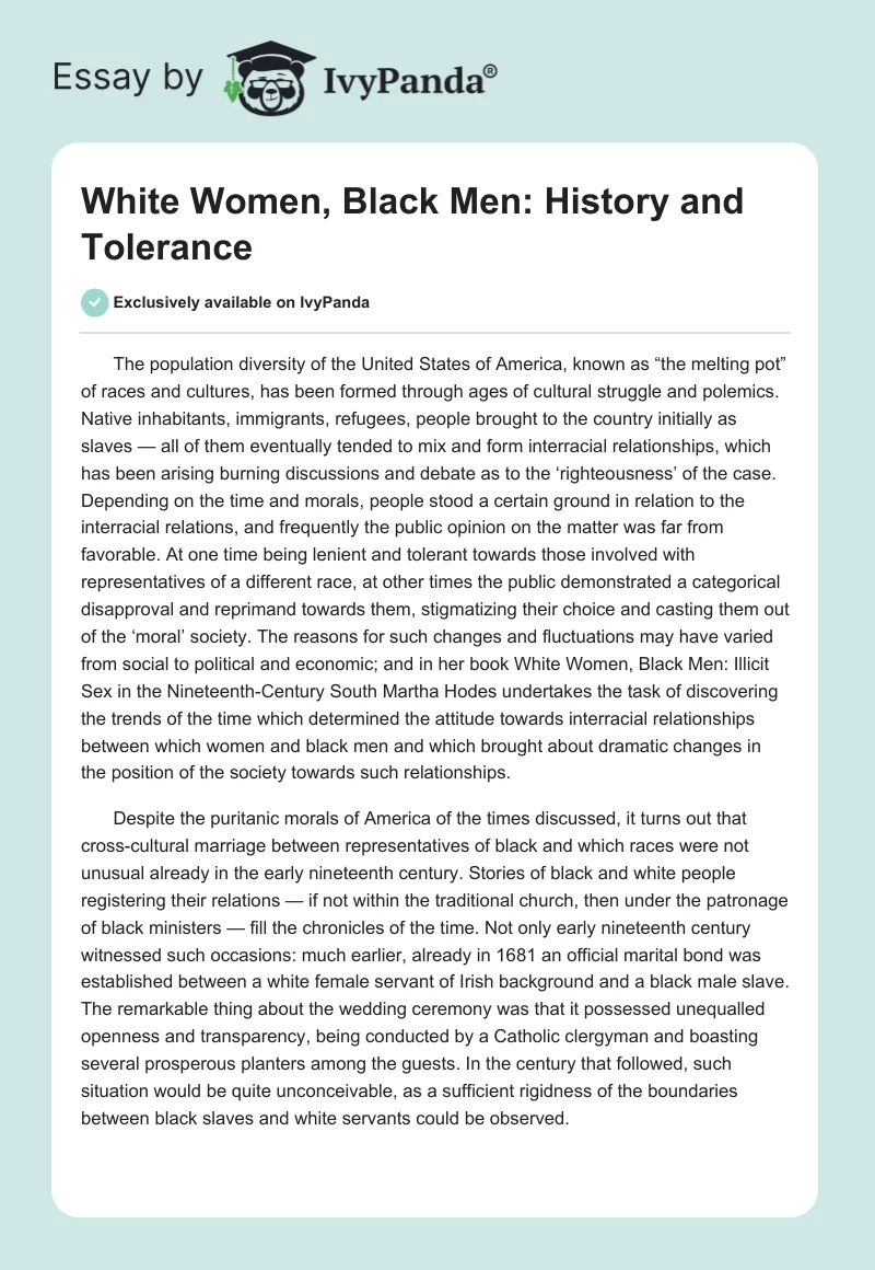 White Women, Black Men: History and Tolerance. Page 1