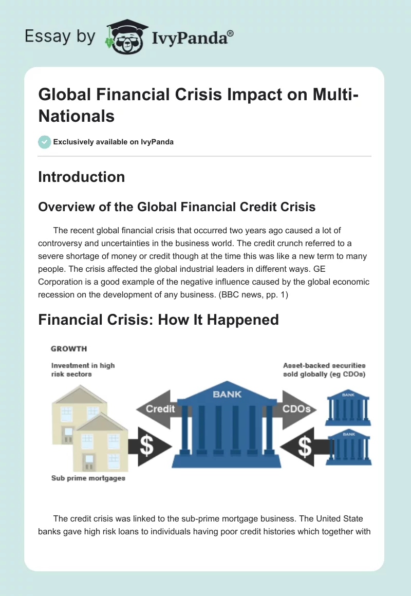 Global Financial Crisis Impact on Multi-Nationals. Page 1